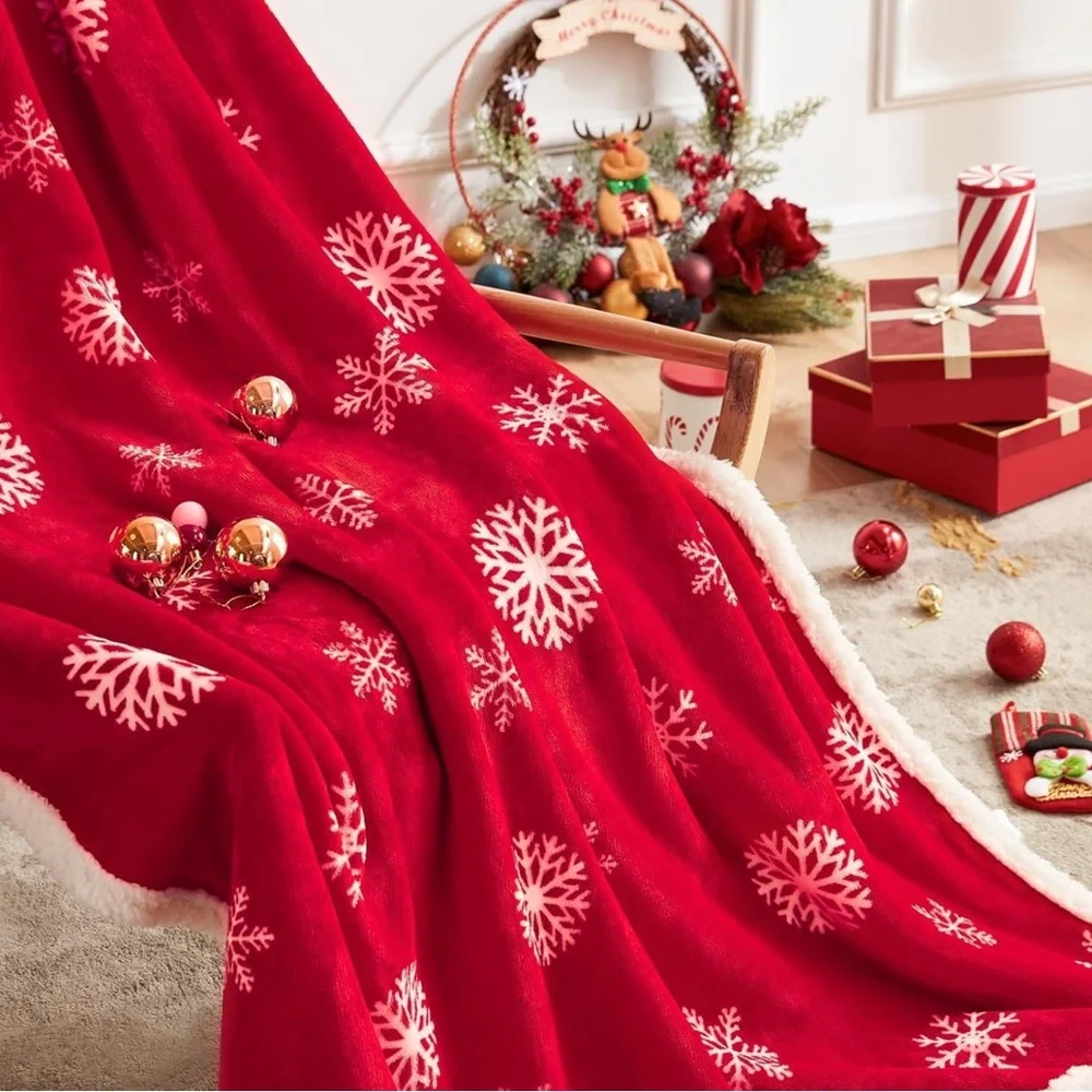 Holiday Red Snowflake Throw Blanket